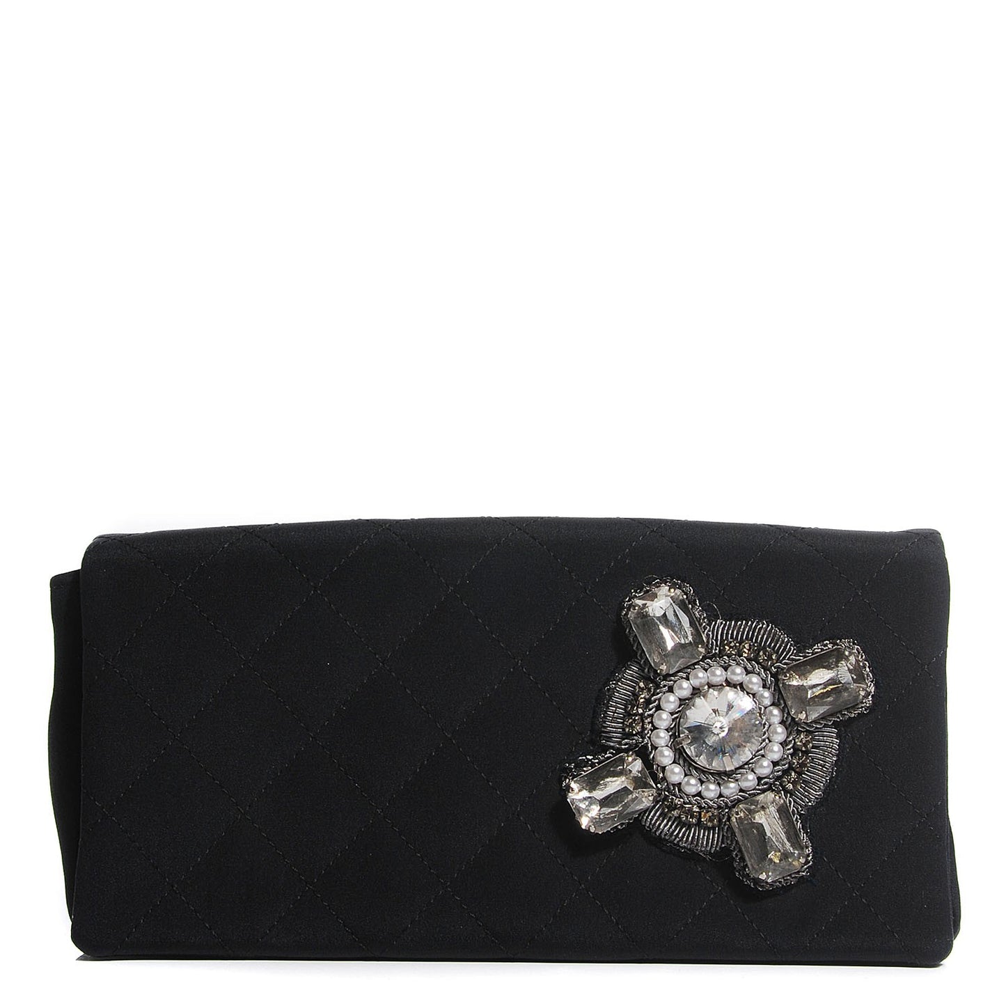 Nylon Quilted East West Crystal Flap Black