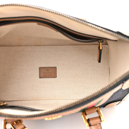 Gucci Monogram Textured Dollar Calfskin Web Small Bauletto Duffle Top Handle Bag Black Koi Beige 5 of 15