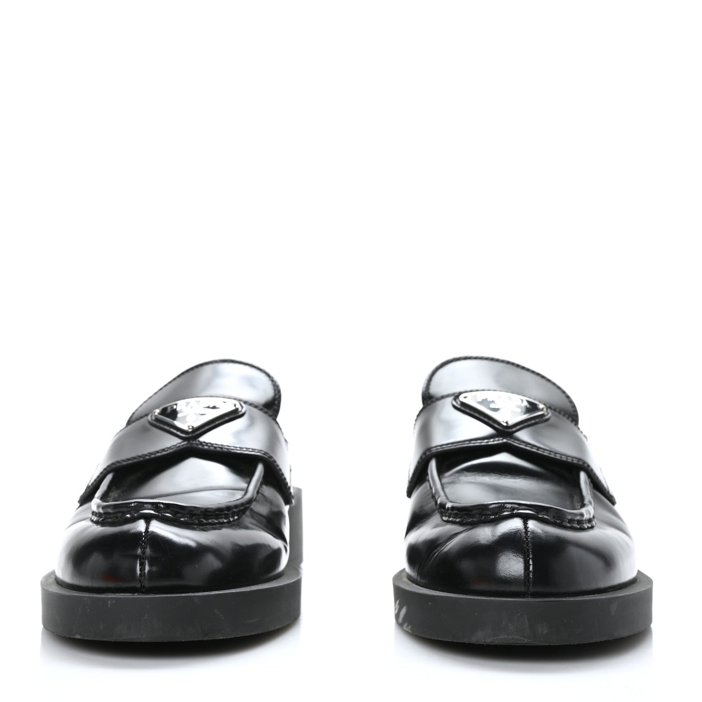 Spazzolato Metal Triangle Logo 40mm Loafer Mules 39.5 Black