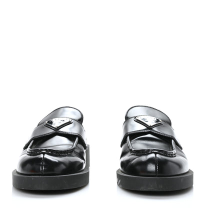 Prada Spazzolato Metal Triangle Logo 40mm Loafer Mules 39.5 Black 2 of 9