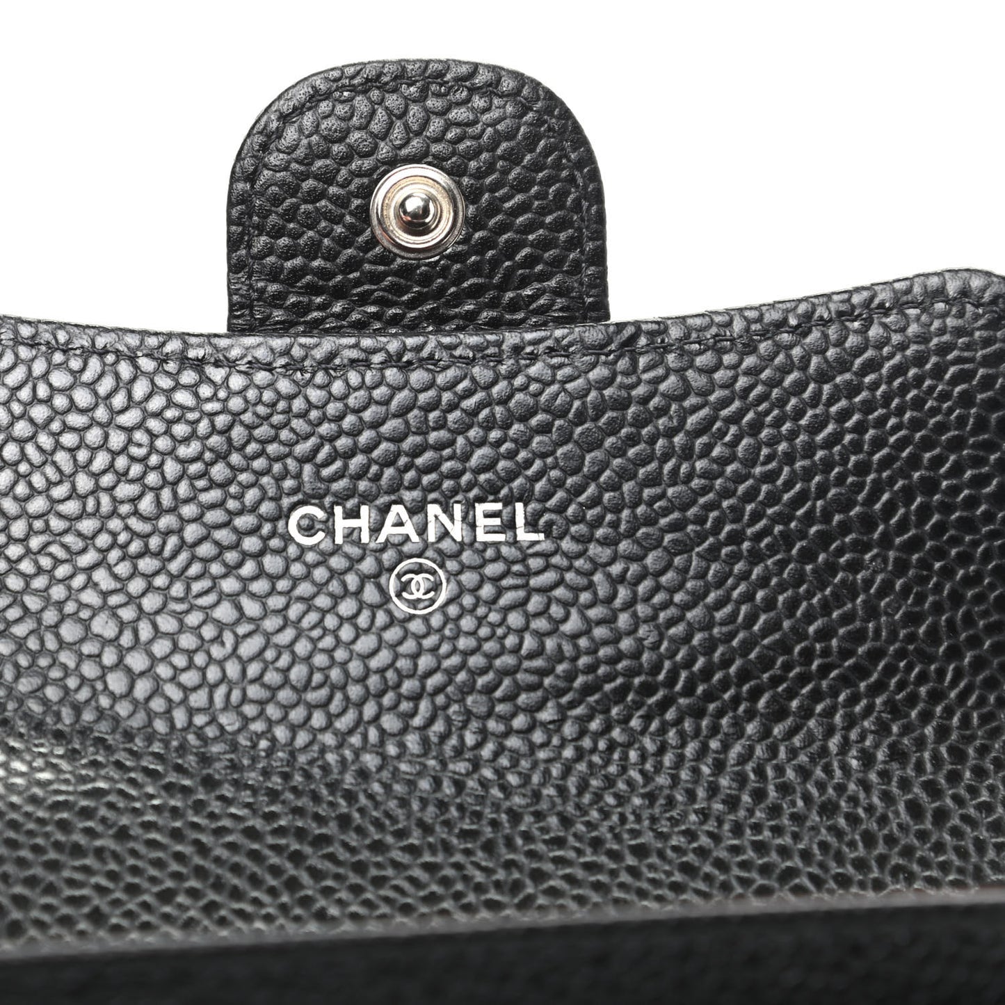 Caviar Quilted Flap Card Holder Wallet Black