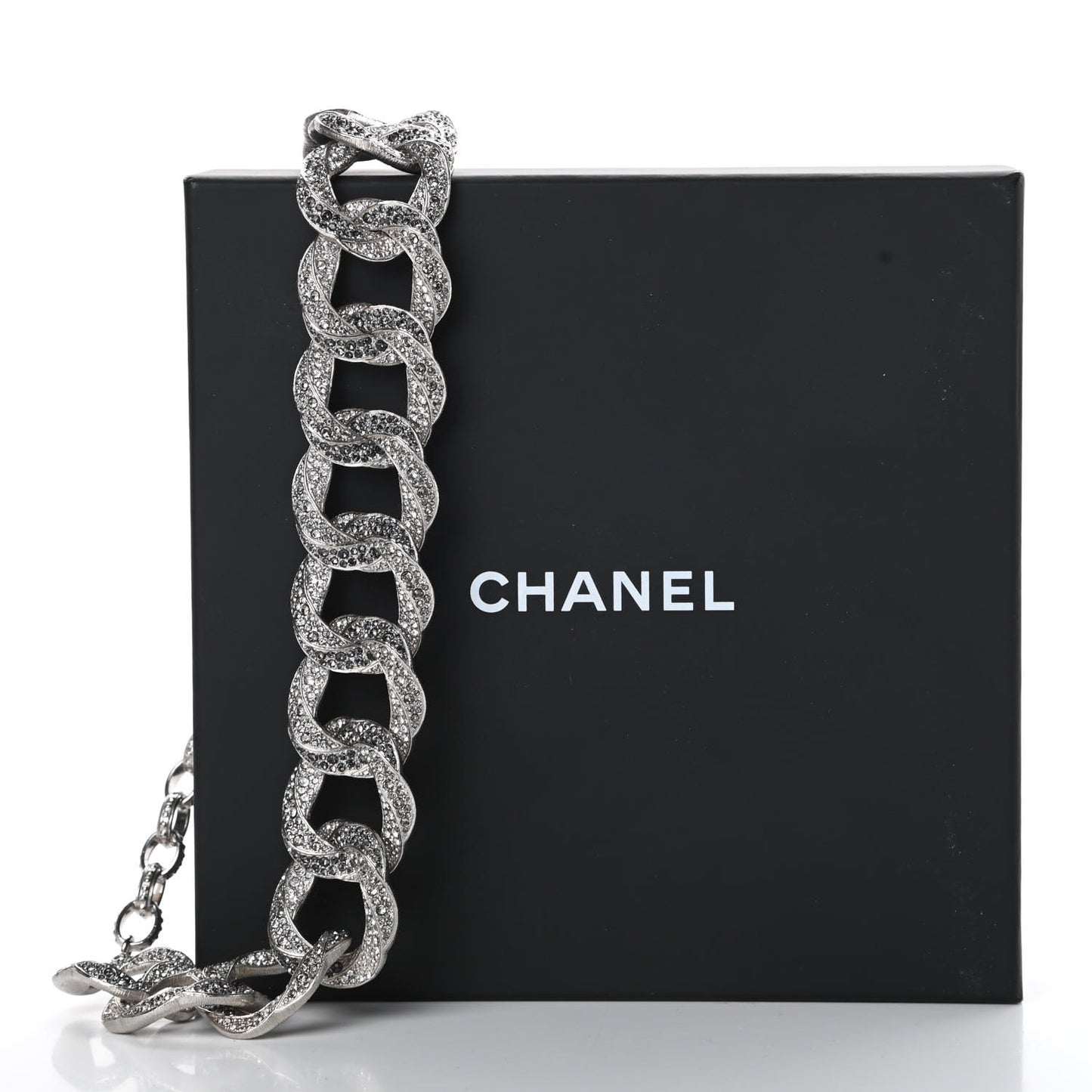 Crystal CC Chain Link Choker Necklace Silver