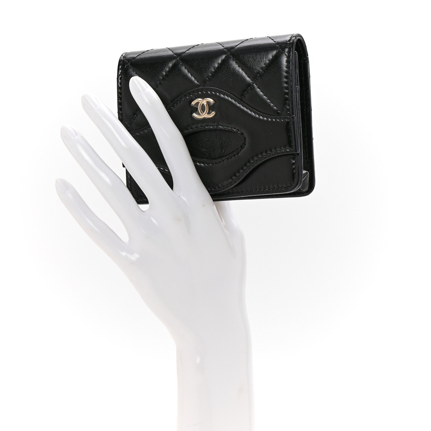 Chanel Shiny Crumpled Calfskin Quilted 31 Card Holder Wallet Black 2 of 9