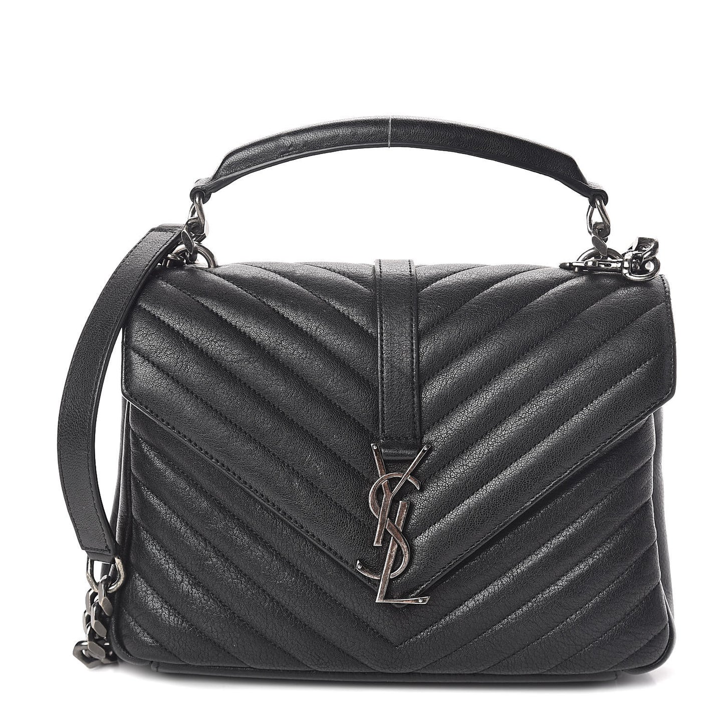 Sheepskin Matelasse Chevron Monogram Medium College Bag Black