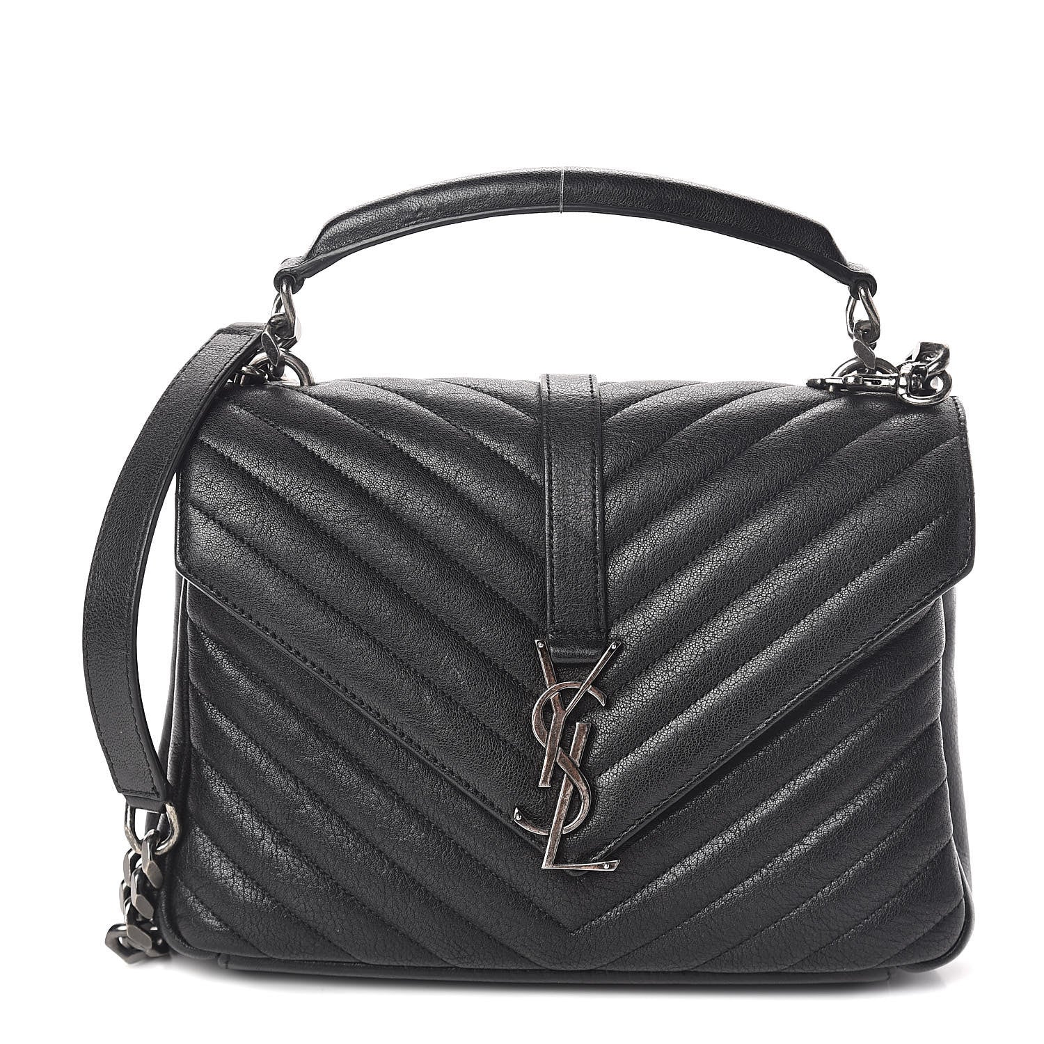 Saint Laurent Sheepskin Matelasse Chevron Monogram Medium College Bag Black 1 of 9