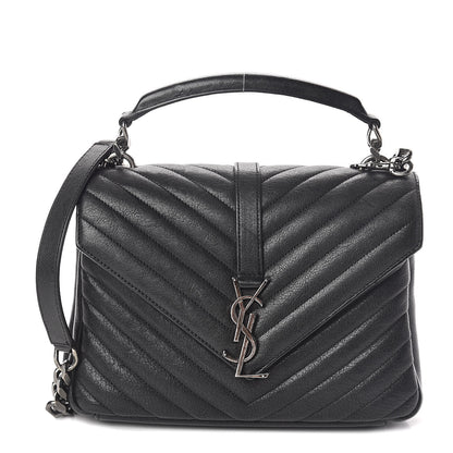 Saint Laurent Sheepskin Matelasse Chevron Monogram Medium College Bag Black 1 of 9