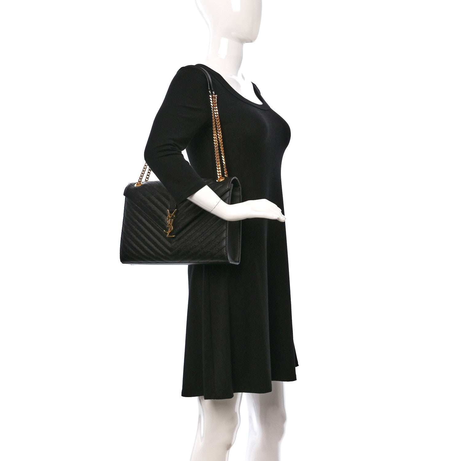 Saint Laurent Grain De Poudre Matelasse Chevron Large Monogram Satchel Black 2 of 15