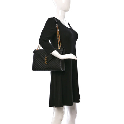 Saint Laurent Grain De Poudre Matelasse Chevron Large Monogram Satchel Black 2 of 15