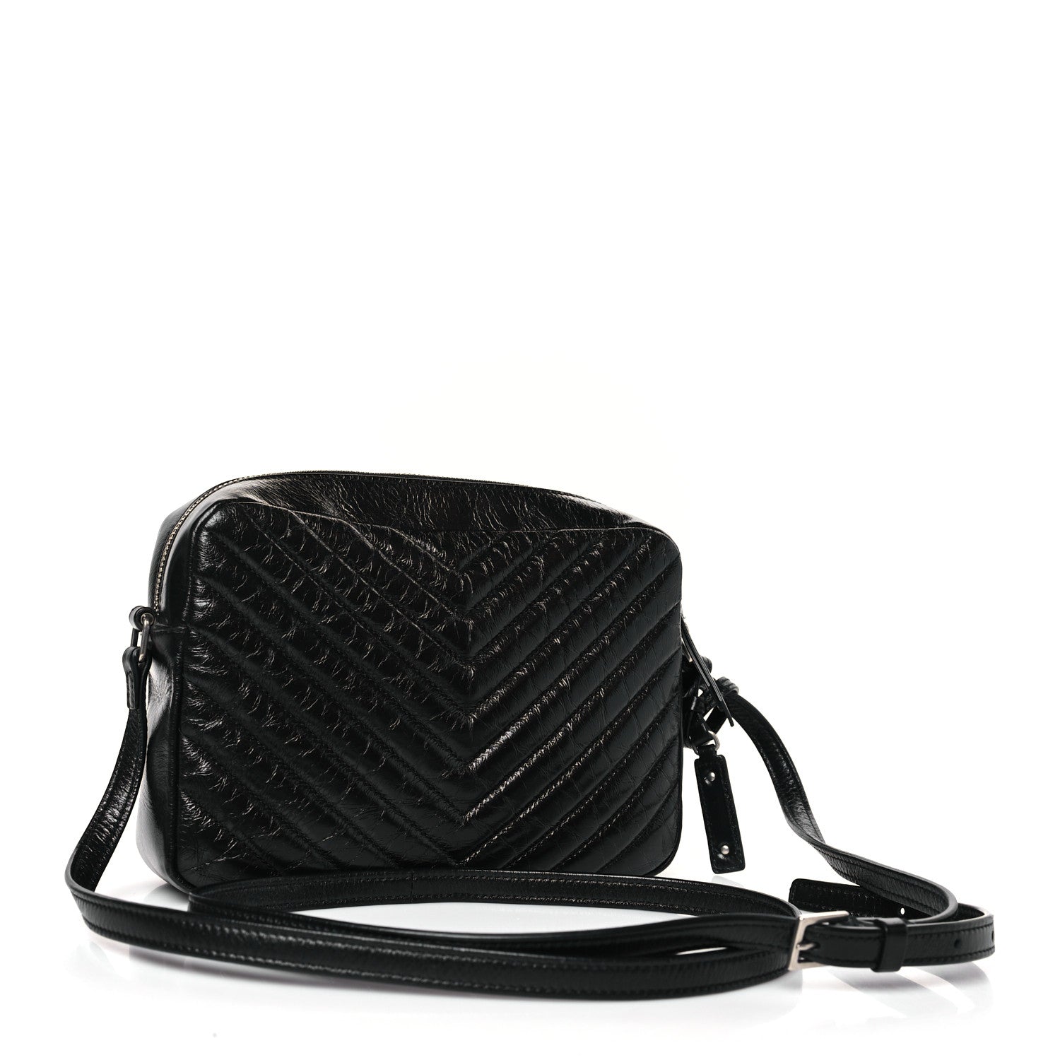 Saint Laurent Cracked Shiny Calfskin Matelasse Monogram Lou Camera Bag Black 2 of 10
