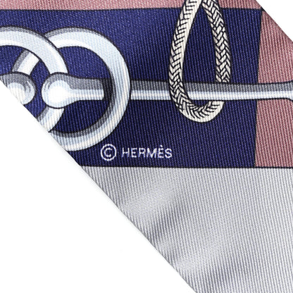 Hermes Silk Cliquetis Twilly Marine White Marron 4 of 4