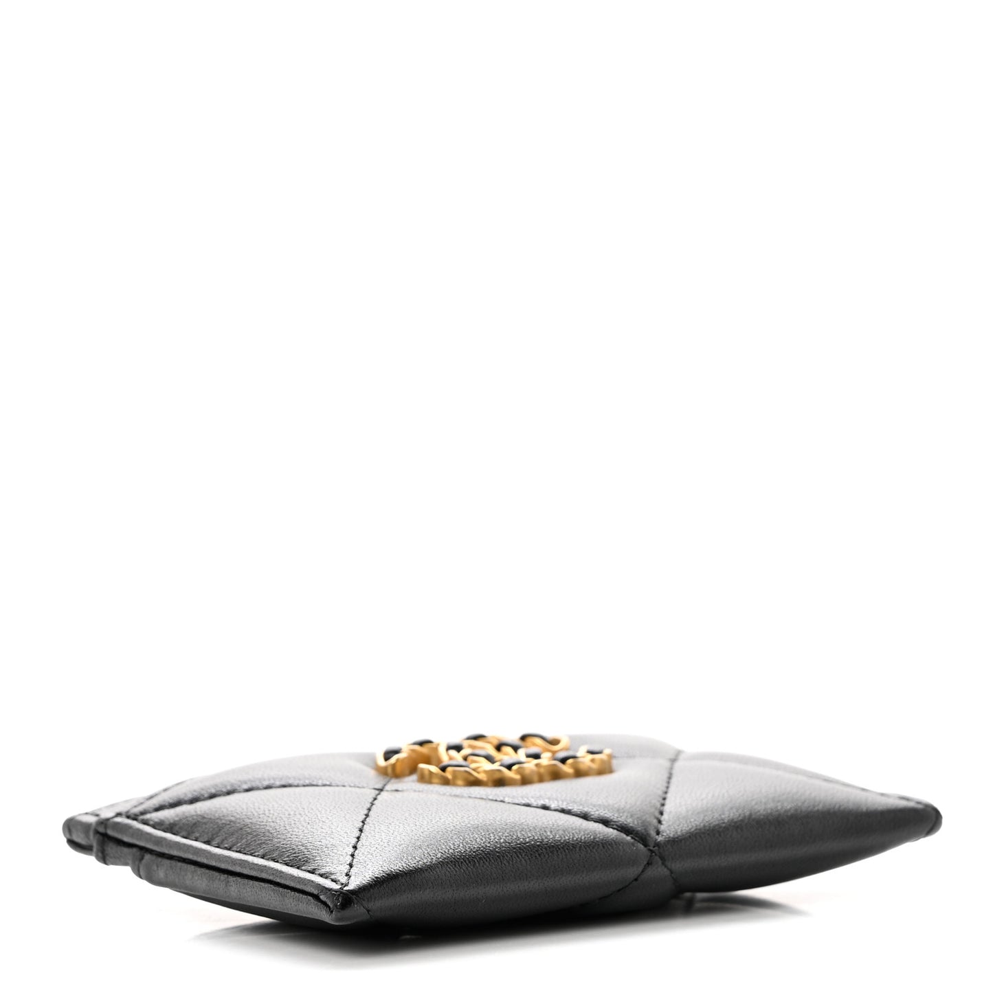 Lambskin Quilted Chanel 19 Card Holder Black
