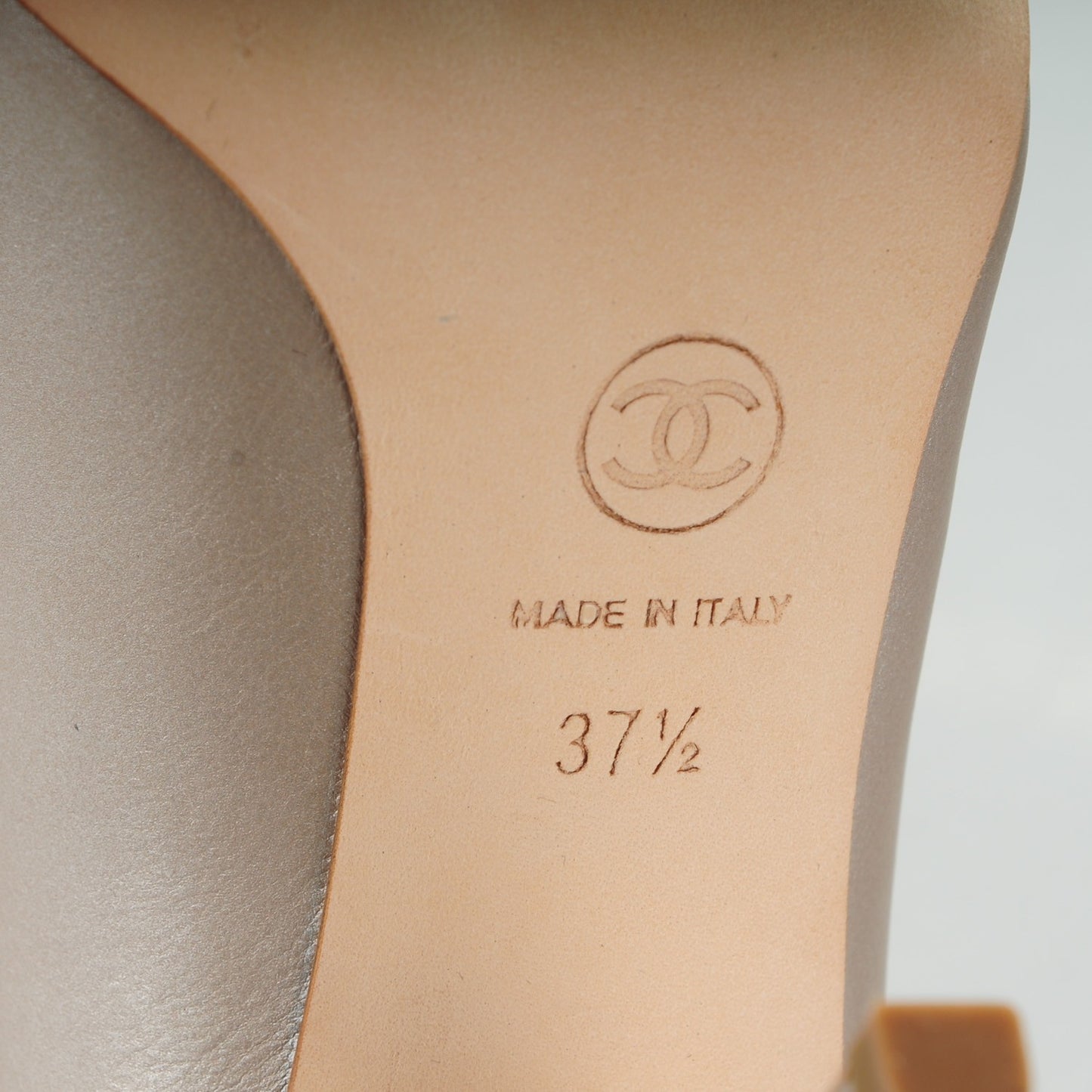 Metallic Calfskin CC Peep Toe Pumps 37.5 Beige