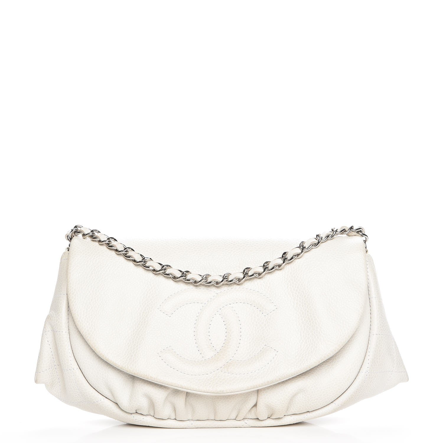Chanel Caviar Half Moon Wallet On Chain WOC White 1 of 14