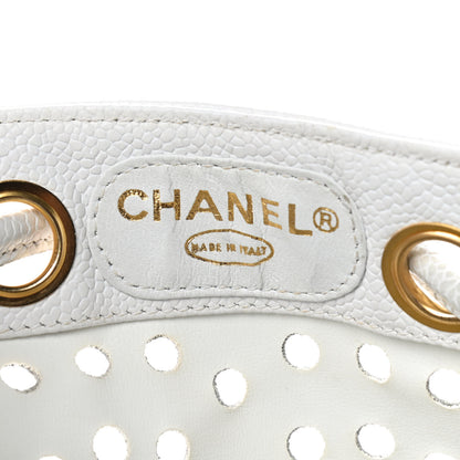 Chanel Caviar Perforated Drawstring Hobo White 9 of 10