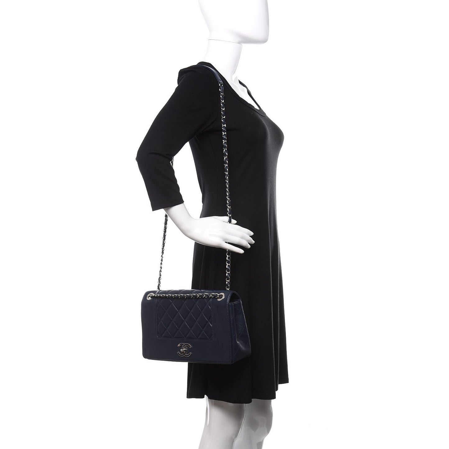 Sheepskin Quilted Medium Vintage Mademoiselle Flap Dark Navy