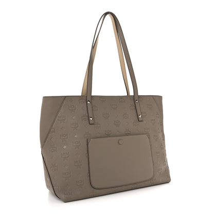 MCM Calfskin Ottomar Monogram Medium Klara Shopper Tote Dove 3 of 14