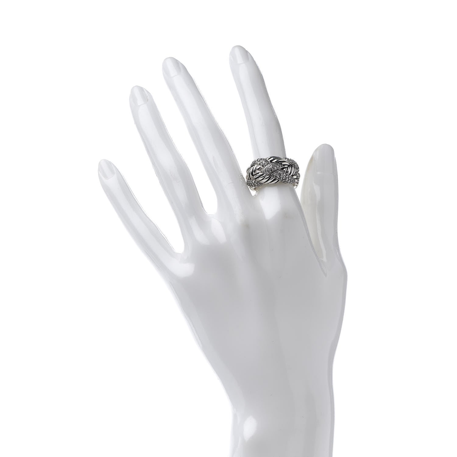 David Yurman Sterling Silver Diamond 12mm Woven Cable Ring 53 6.25 2 of 5