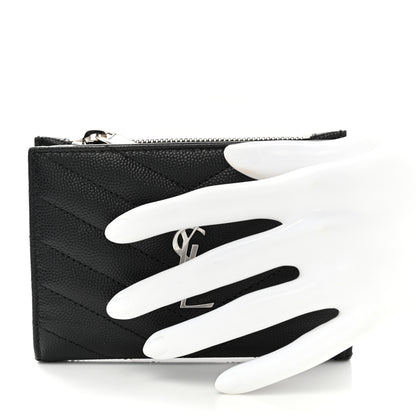 Saint Laurent Grain De Poudre Matelasse Chevron Monogram Zipped Two-Part Wallet Black 2 of 9