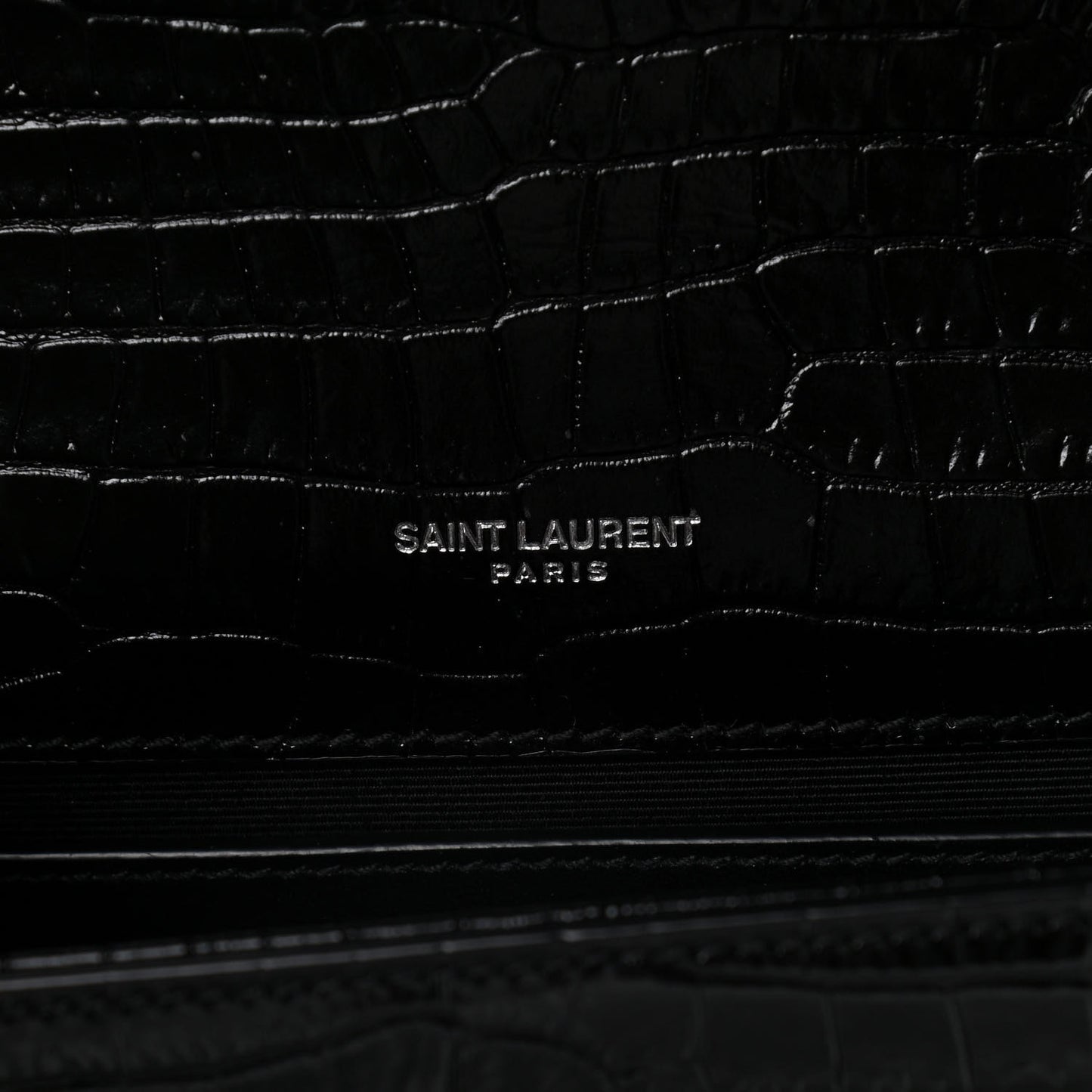 Calfskin Crocodile Embossed Small Classic Monogram Kate Tassel Satchel Black