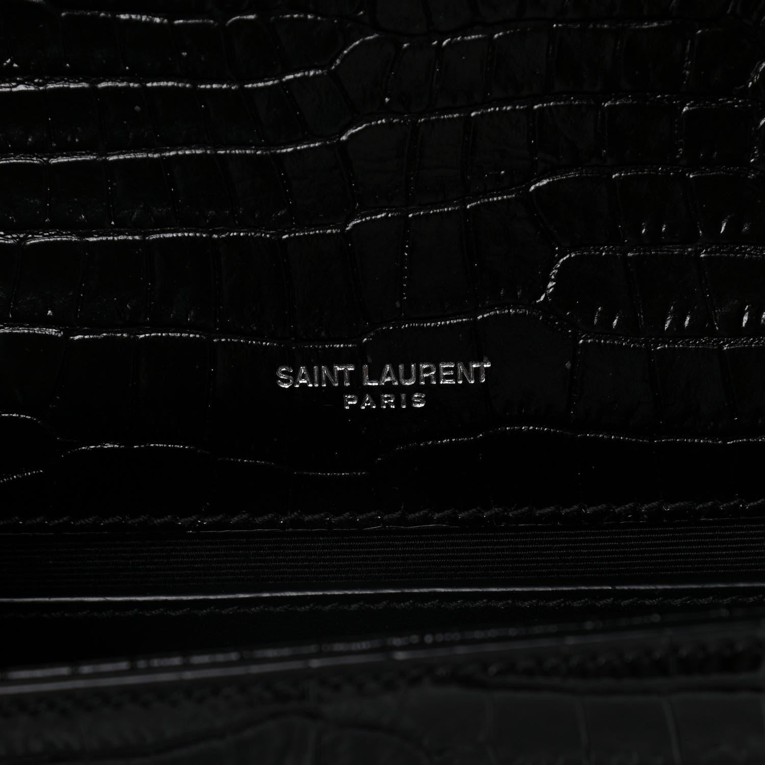 Saint Laurent Calfskin Crocodile Embossed Small Classic Monogram Kate Tassel Satchel Black 6 of 12