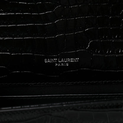 Saint Laurent Calfskin Crocodile Embossed Small Classic Monogram Kate Tassel Satchel Black 6 of 12