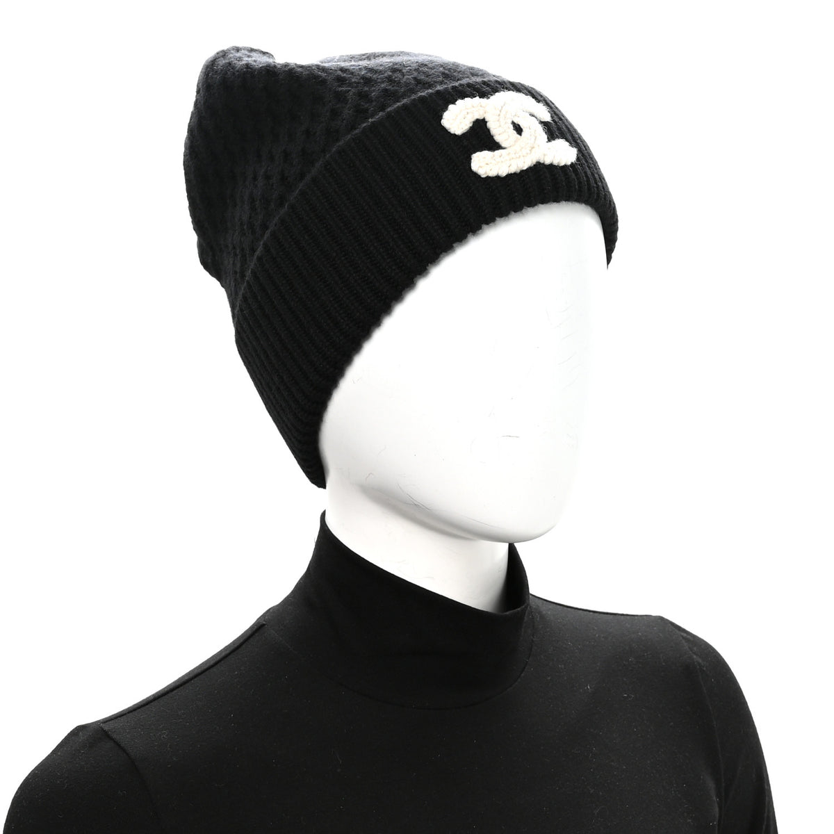 Chanel Cashmere CC Logo Beanie Hat Black 2 of 6