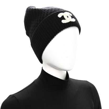 Chanel Cashmere CC Logo Beanie Hat Black 2 of 6