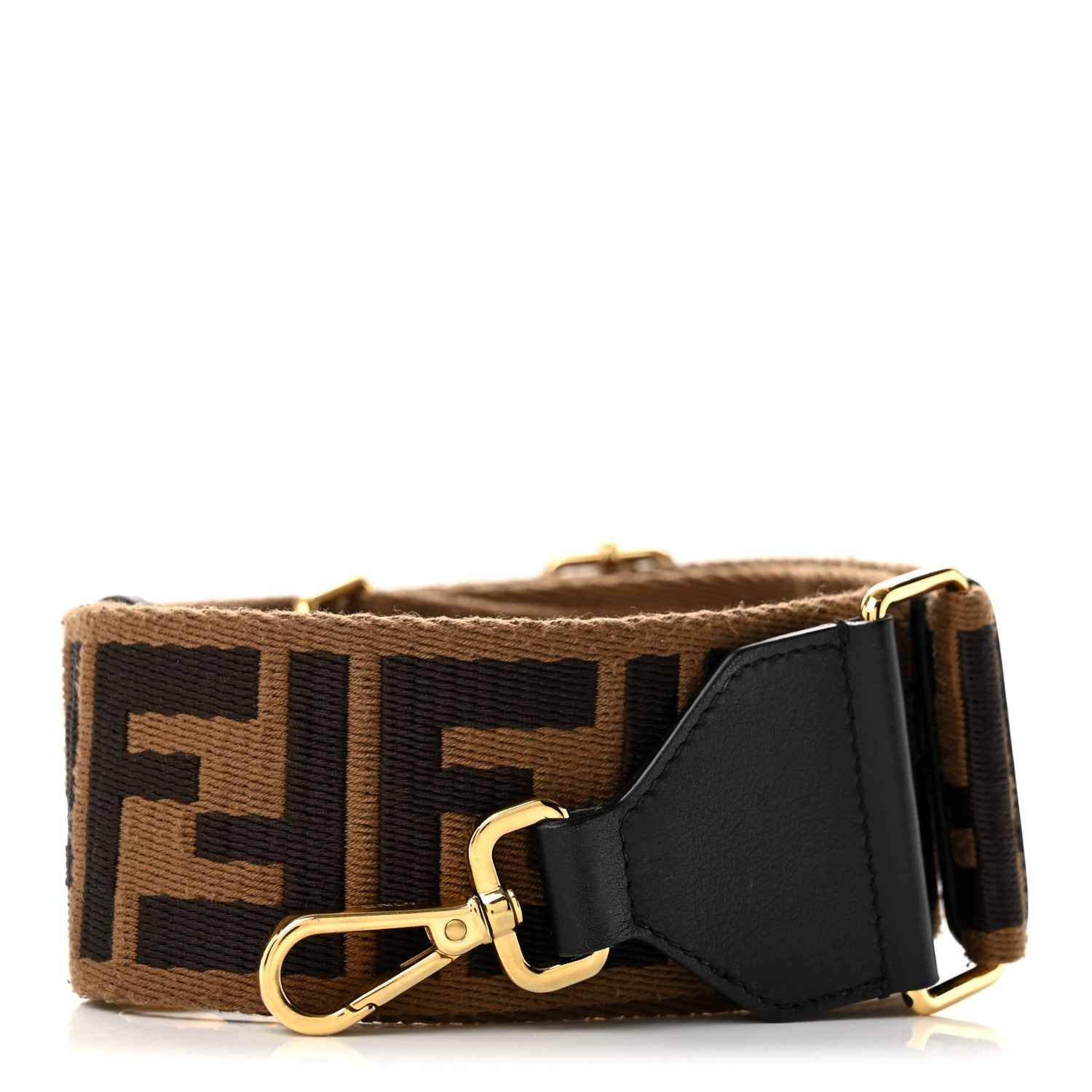Fendi Ribbon Vitello Century FF 1974 Embroidered Adjustable Strap You Marrone Black 1 of 6