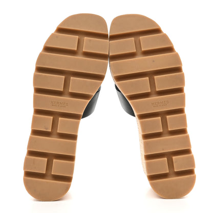 Hermes Calfskin Cork Eze 30 Sandals 37 Black 9 of 10