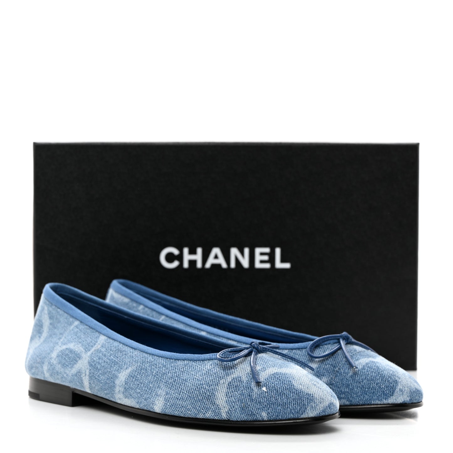 Denim Printed CC Cap Toe Ballerina Flats 37.5 Light Blue White