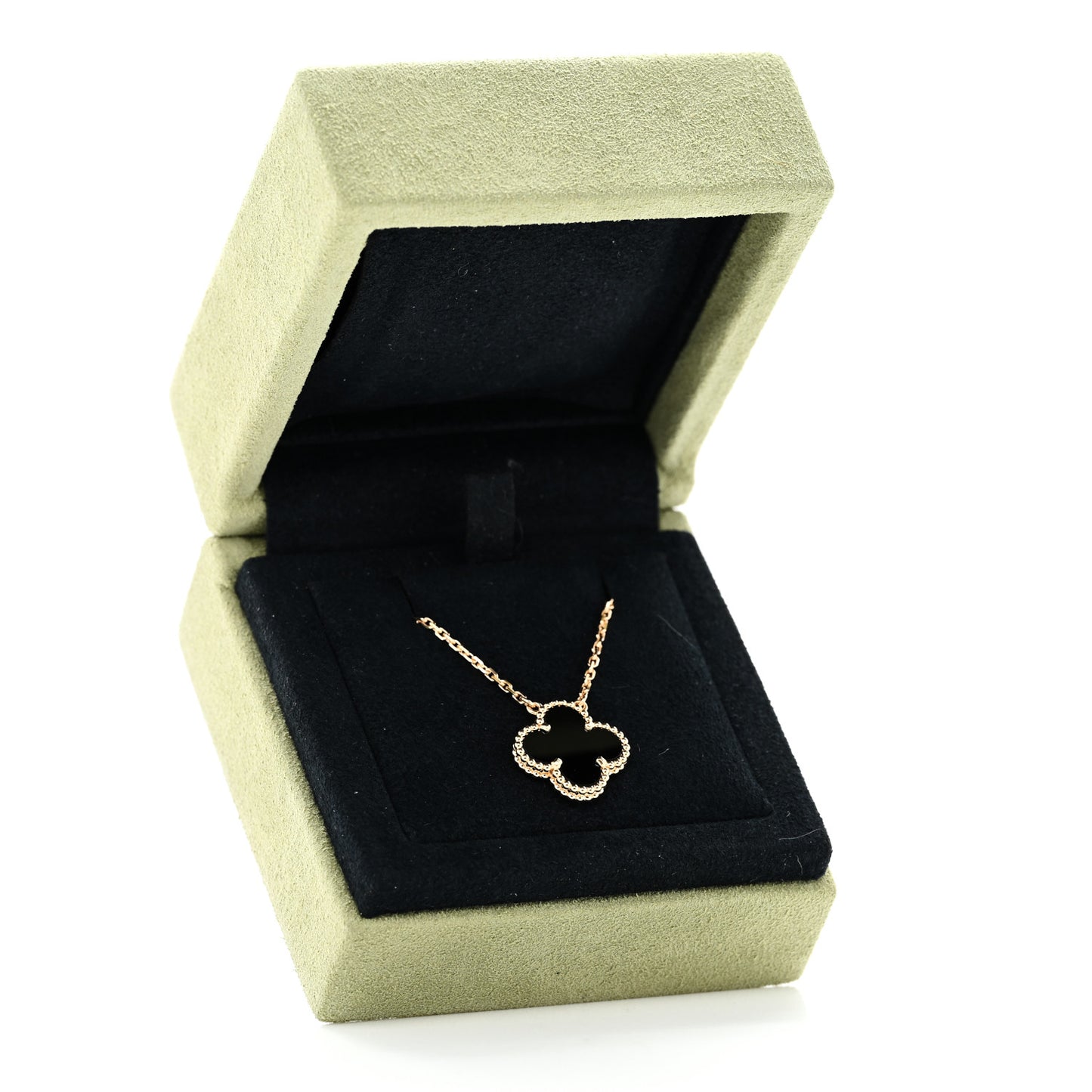 18K Yellow Gold Black Onyx Vintage Alhambra Pendant Necklace