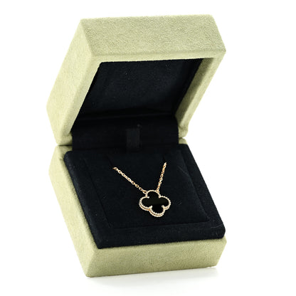 Van Cleef & Arpels 18K Yellow Gold Black Onyx Vintage Alhambra Pendant Necklace 6 of 6