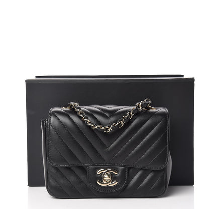 Chanel Lambskin Chevron Quilted Mini Square Flap Black 10 of 10
