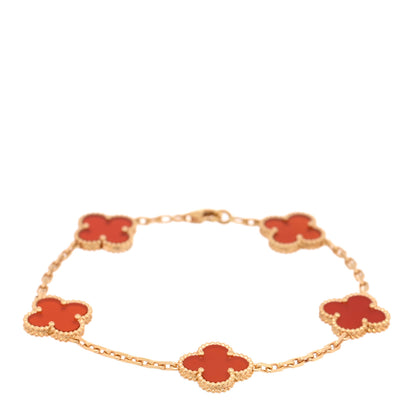 Van Cleef & Arpels 18K Yellow Gold Carnelian 5 Motifs Vintage Alhambra Bracelet 1 of 3