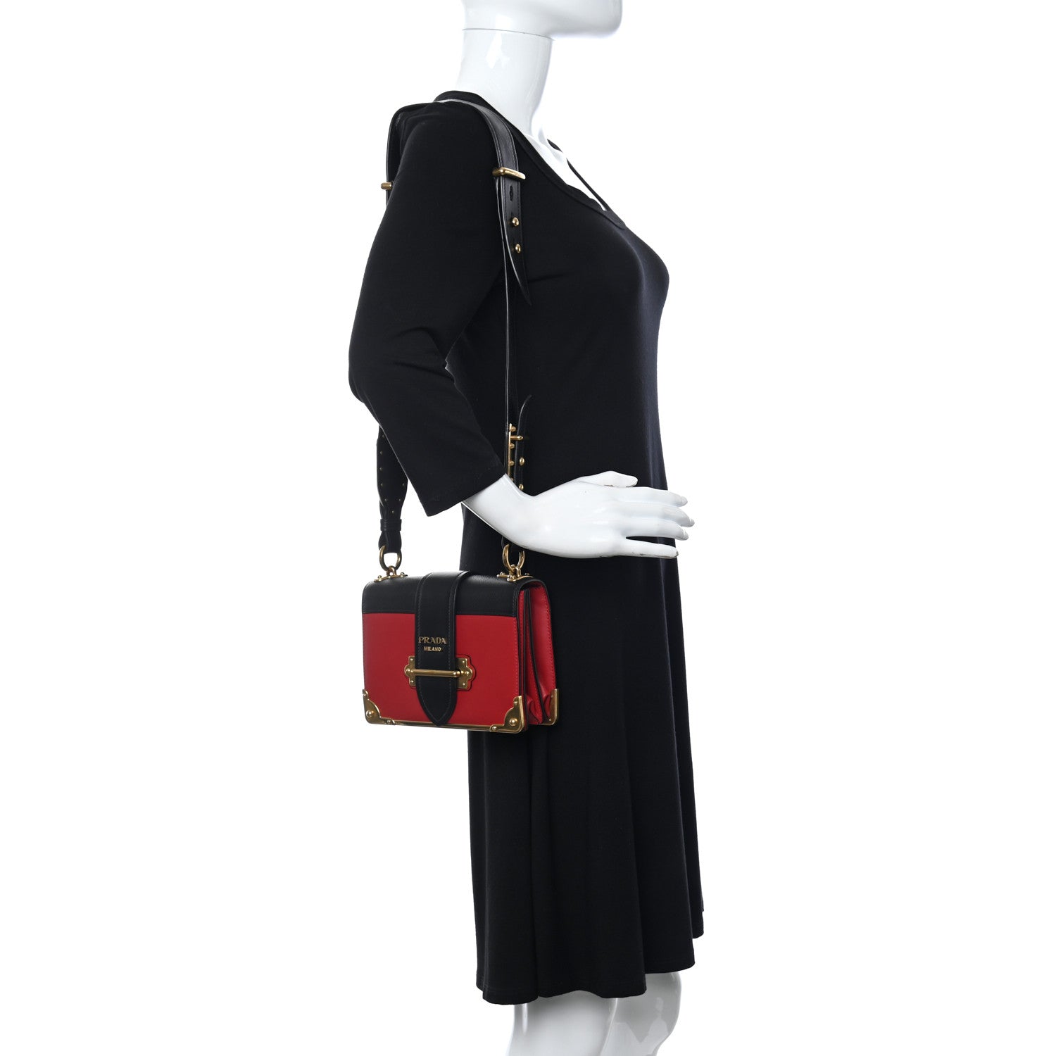 Prada City Calfskin Saffiano Cahier Bag Fuoco Black 2 of 17