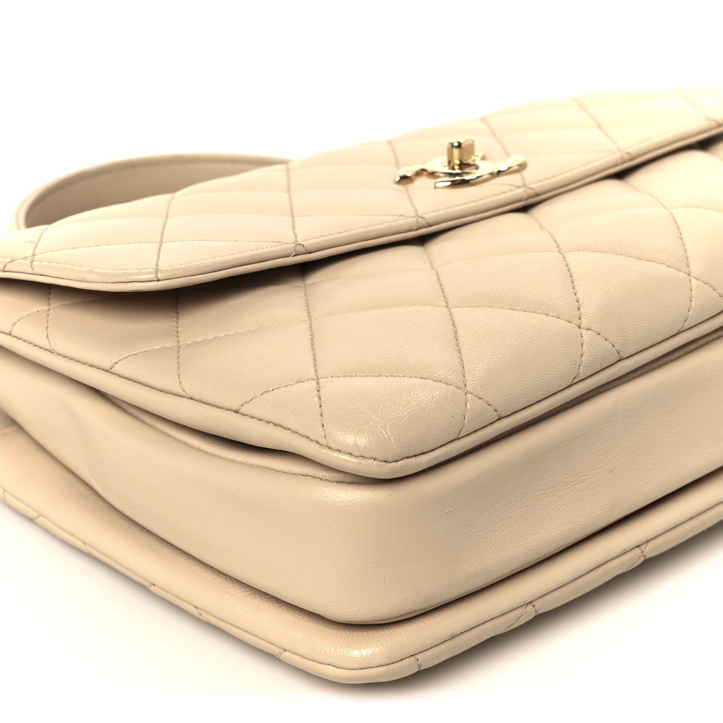 Lambskin Quilted Medium Trendy CC Flap Dual Handle Bag Beige