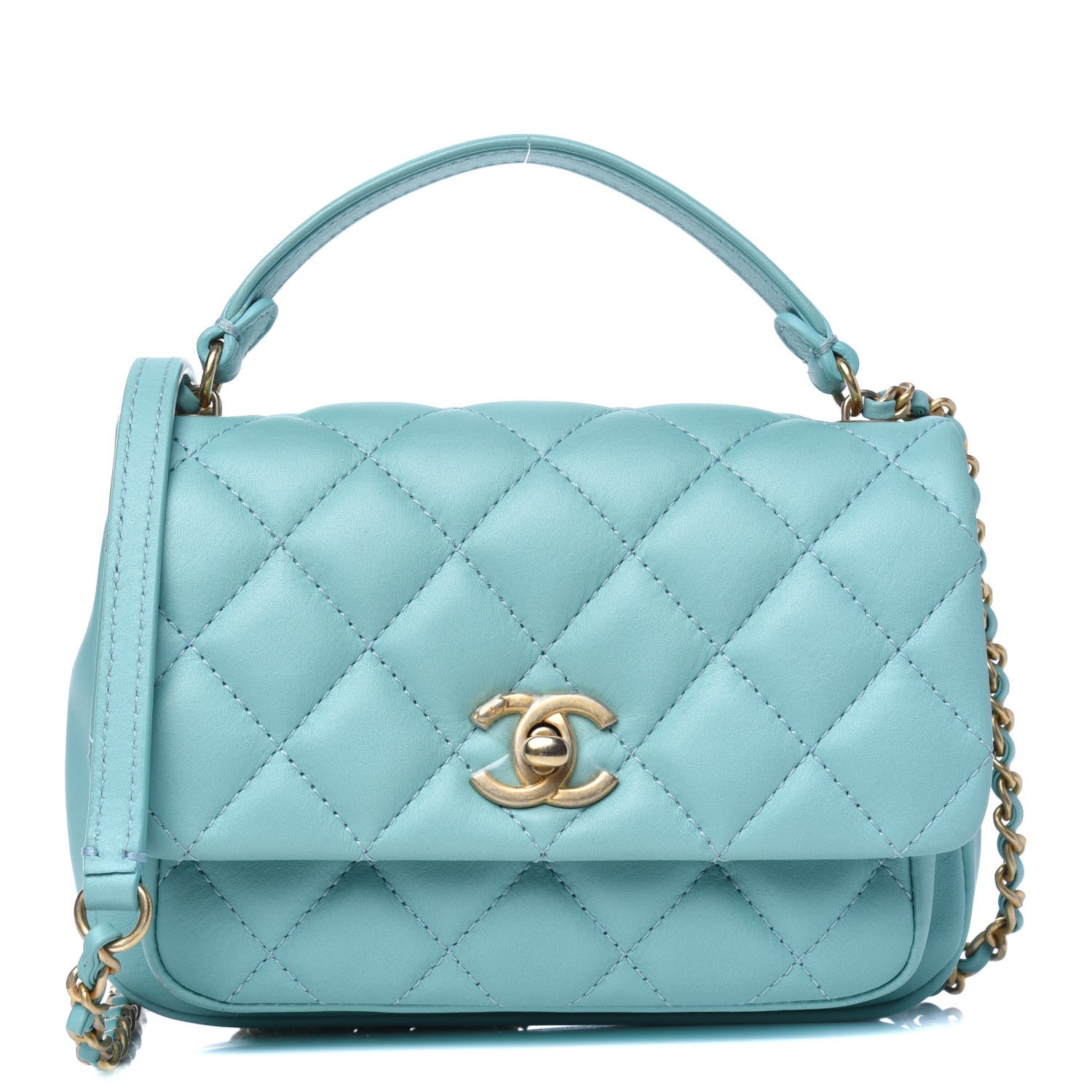 Chanel Calfskin Quilted Top Handle Flap Light Blue 1 of 13