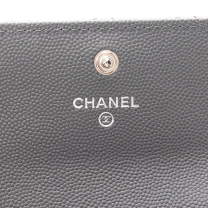 Chanel Shiny Caviar Enamel Quilted CC Flap Card Holder Grey 6 of 9