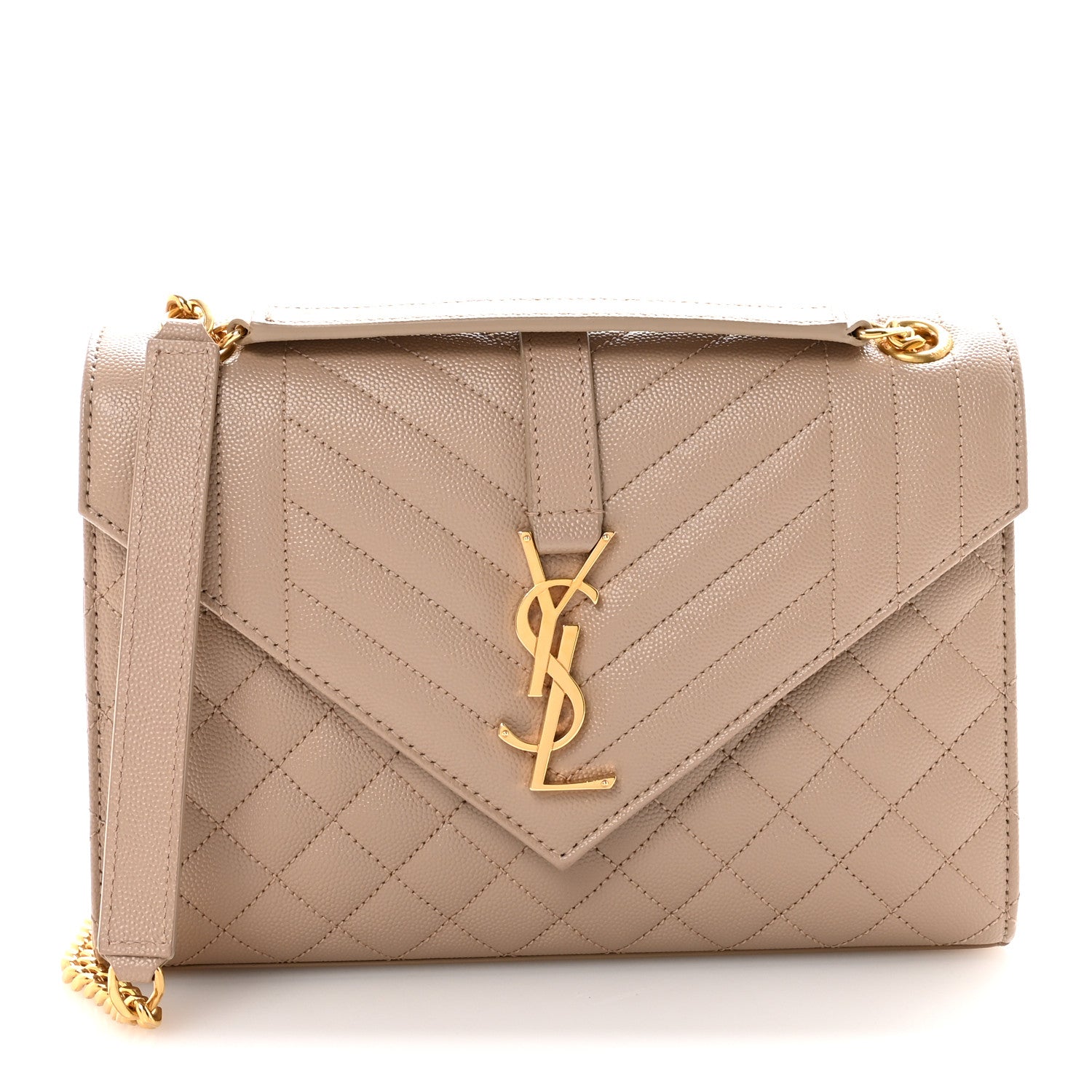 Saint Laurent Grain De Poudre Textured Mixed Matelasse Medium Triquilt Monogram Satchel Dark Beige 1 of 10