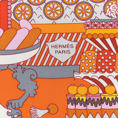 Hermes Silk La Patisserie Francaise Scarf 90 Orange Rose Gris 2 of 4