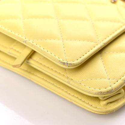 Chanel Lambskin Quilted Trendy CC Wallet On Chain WOC Yellow 13 of 24
