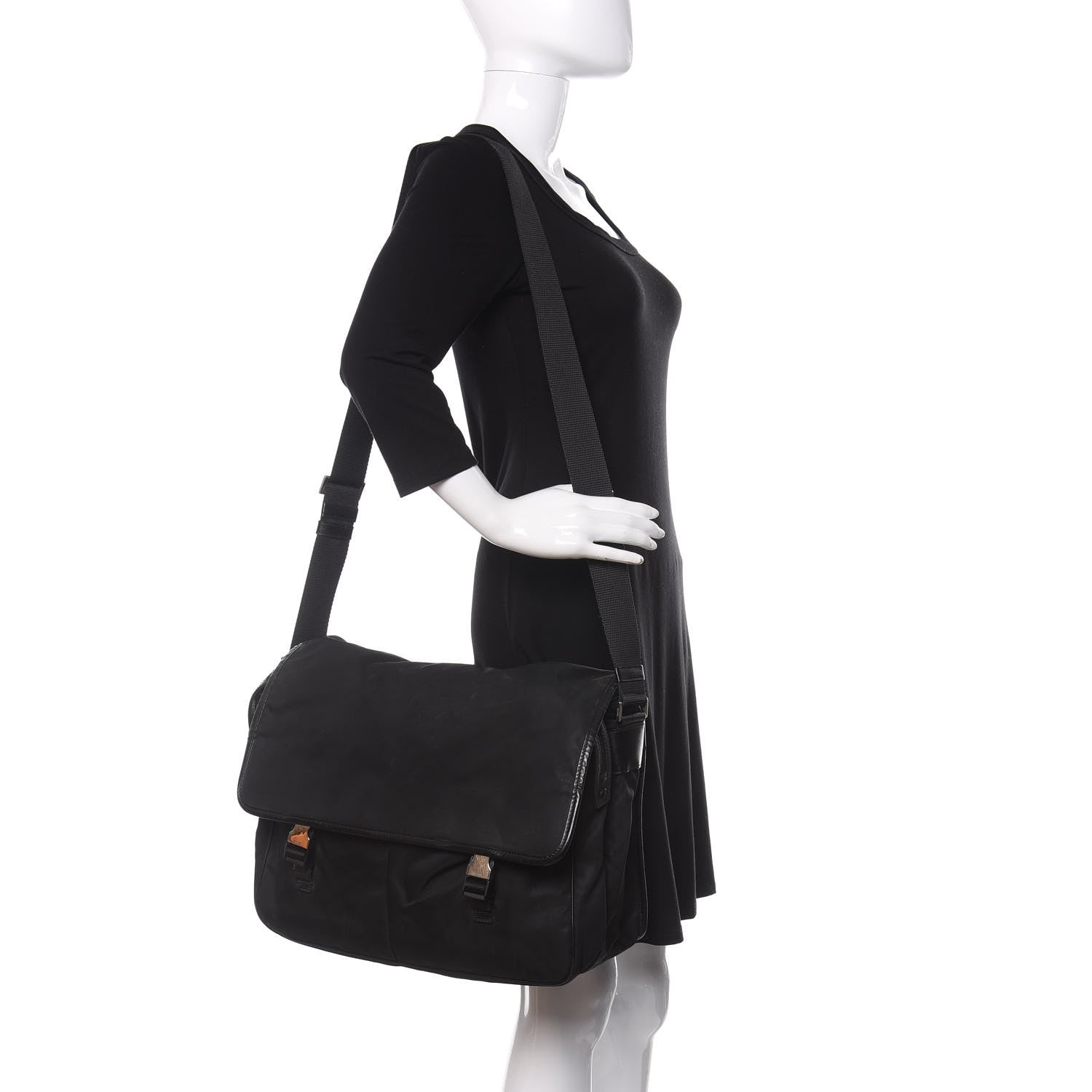 Prada Tessuto Nylon Saffiano Logo Messenger Bag Black 2 of 10