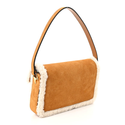 Gucci Suede Shearling Horsebit Mini 1955 Shoulder Bag Honey Beige Milk 4 of 11
