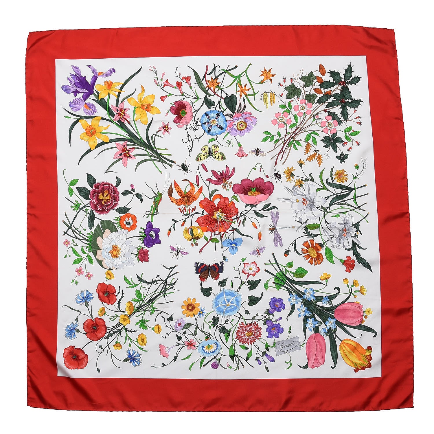 Gucci Silk Monogram Flora Fluo Square Scarf Red 1 of 9