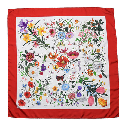 Gucci Silk Monogram Flora Fluo Square Scarf Red 1 of 9