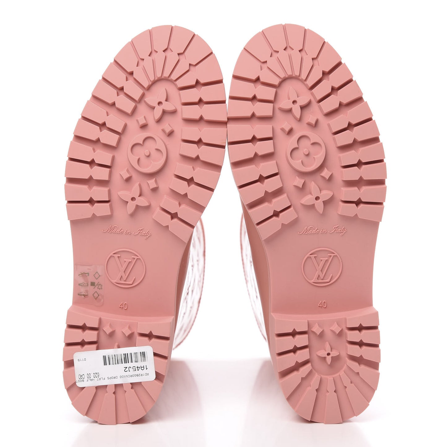 Rubber Embossed Monogram Drops Flat Half Boots 40 Pale Pink