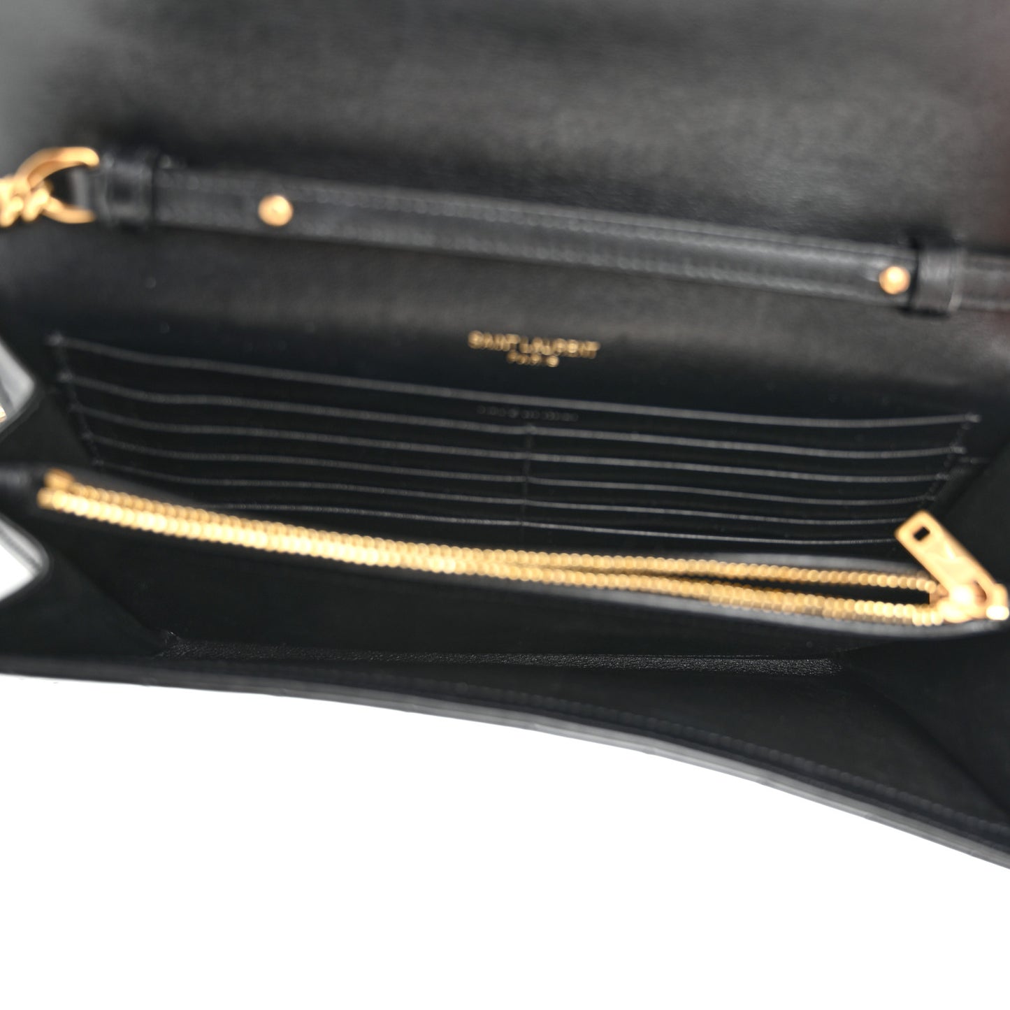 Patent Carre Quilted Cassandre Chain Wallet Black