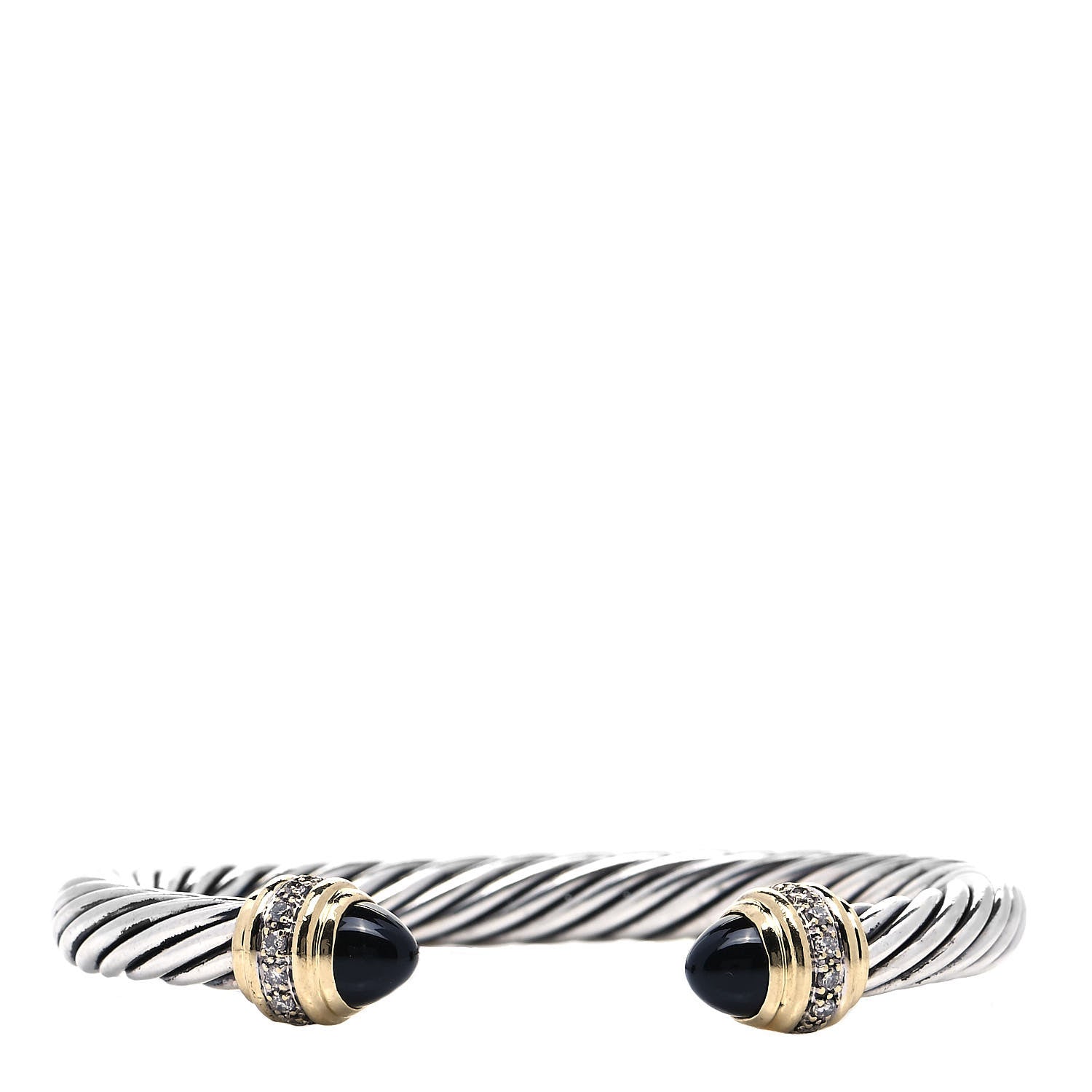 David Yurman Sterling Silver 18K Yellow Gold Diamond Black Onyx 7mm Cabochon Cable Classics Bracelet 1 of 4