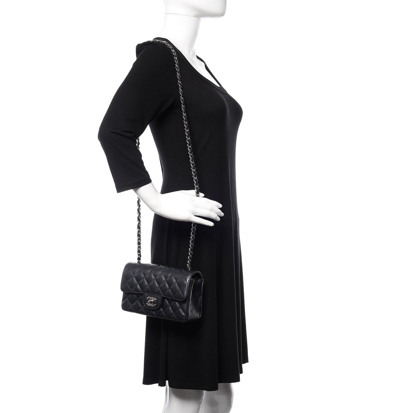 Iridescent Calfskin Quilted Mini Rectangular Flap Charcoal
