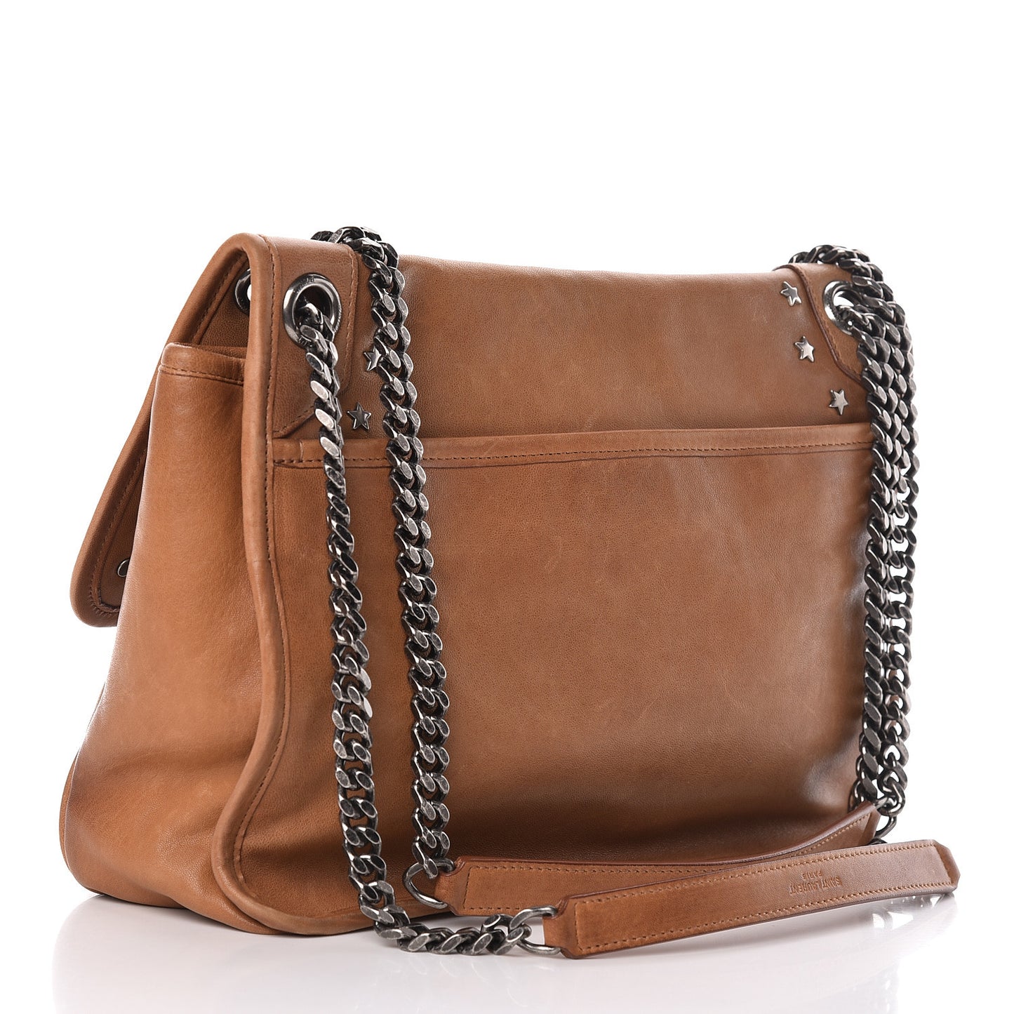 Calfskin Star Studded Monogram Medium Niki Chain Satchel Brown